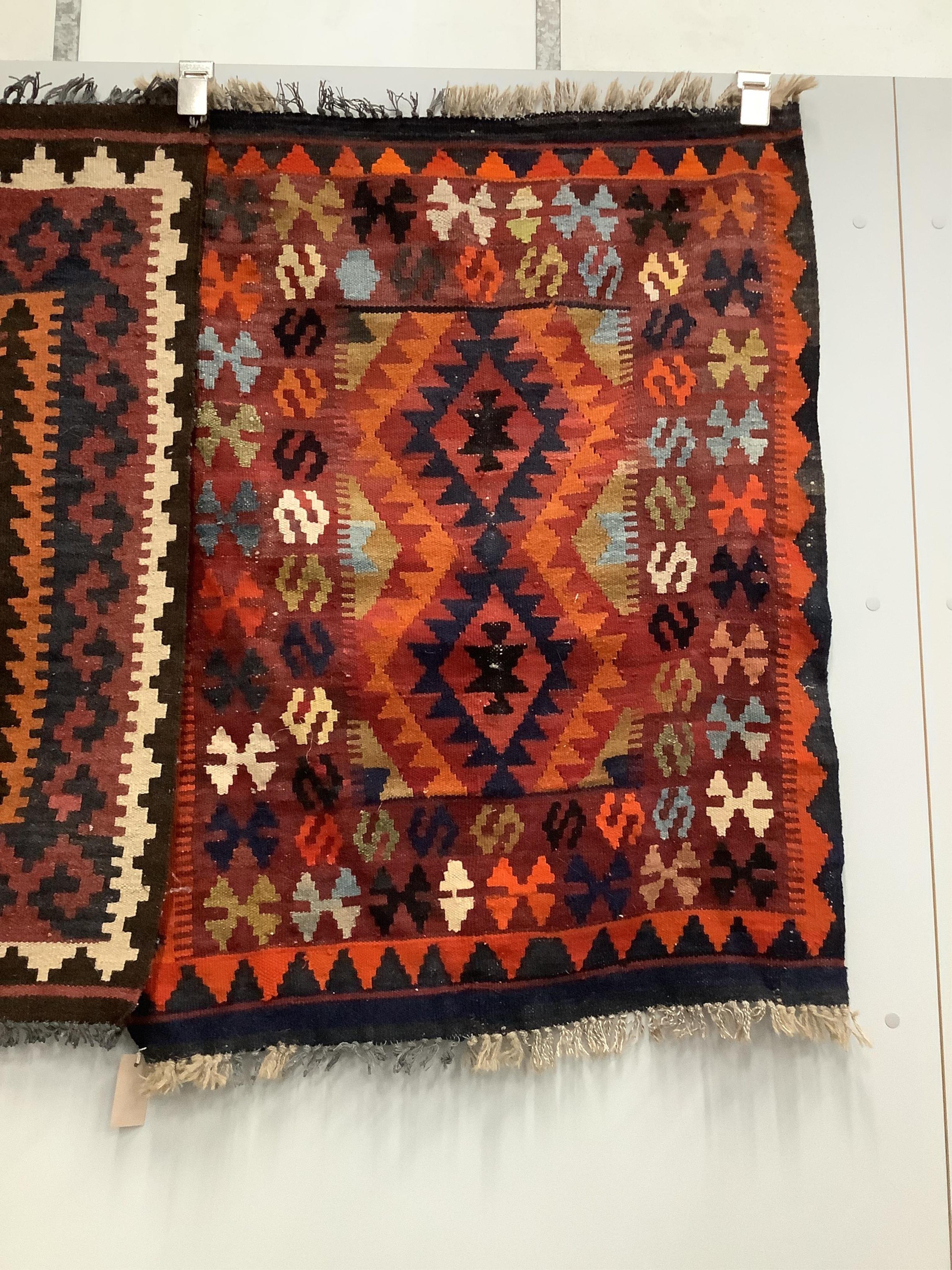 Two Kilim polychrome flat weave rugs, both 100cm x 78cm. Condition - fair to good